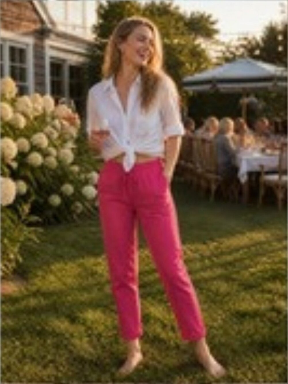 Women's J.Crew Hot Pink Linen Pull-On Pants for Barefoot BBQs in the Hamptons